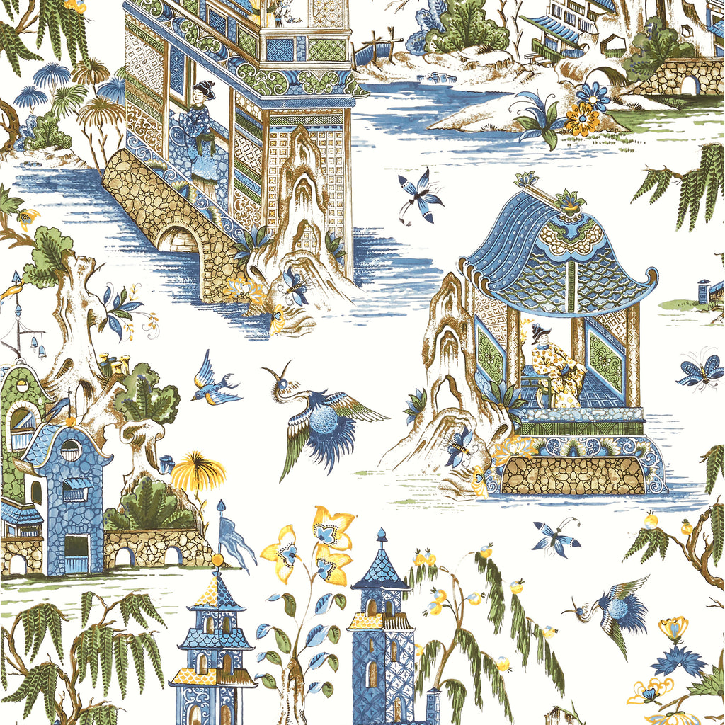 Grand Palace Blue and Green - Blue and Green Wallcovering | Thibaut