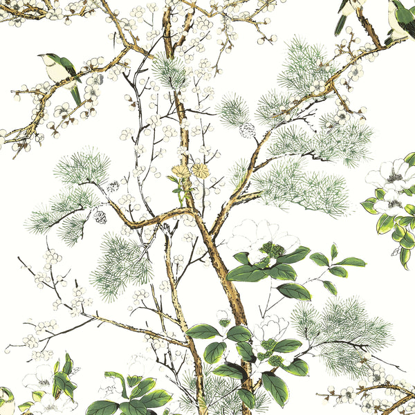 Katsura Green and White - Green and White Wallcovering | Thibaut