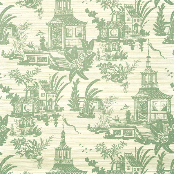 Empress Court Green - Green Wallcovering | Thibaut