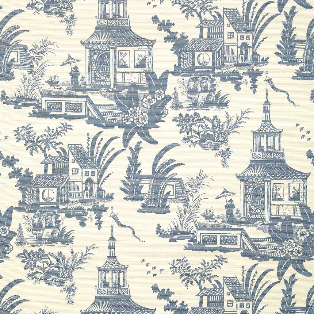 Empress Court Navy - Navy Natural Wallcovering | Thibaut