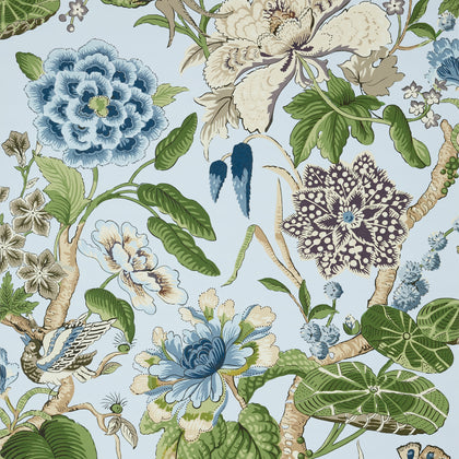 Hill Garden Spa Blue - Spa Blue Wallcovering | Thibaut