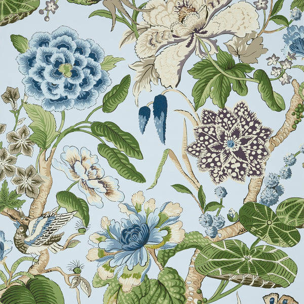 Hill Garden Spa Blue - Spa Blue Wallcovering | Thibaut