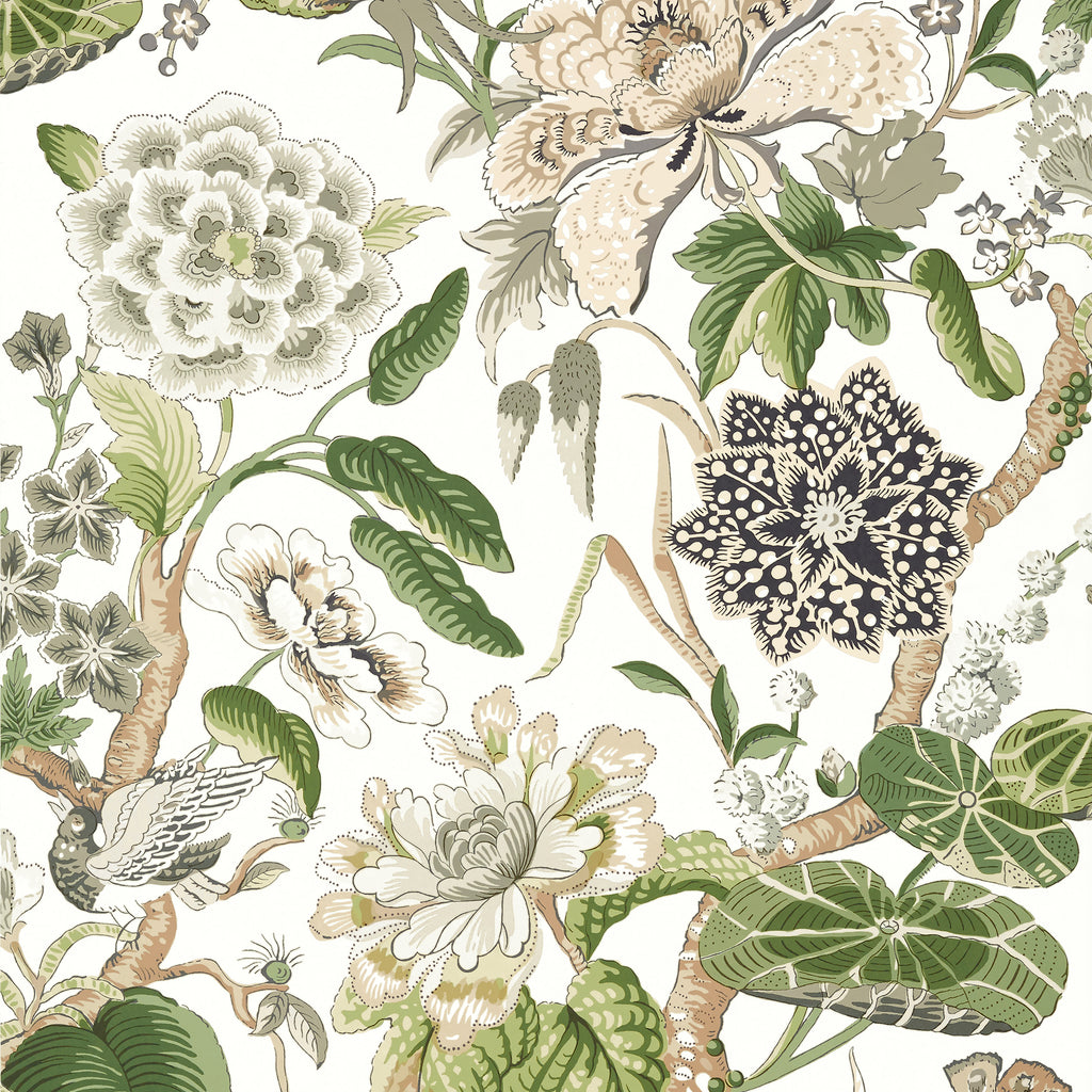 Hill Garden White and Green - White and Green Wallcovering | Thibaut