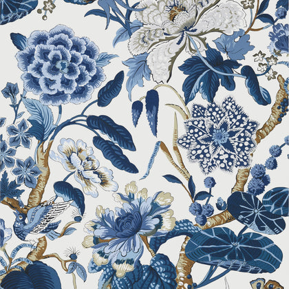 Hill Garden Blue and White - Blue and White Wallcovering | Thibaut