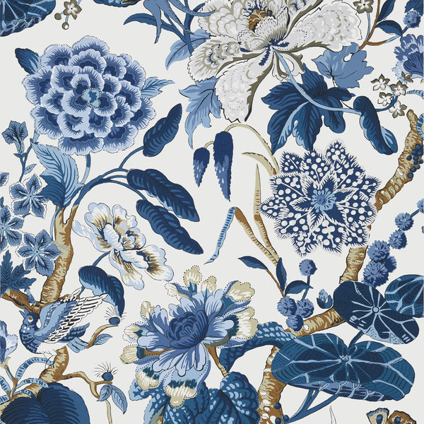 Hill Garden Blue and White - Blue and White Wallcovering | Thibaut