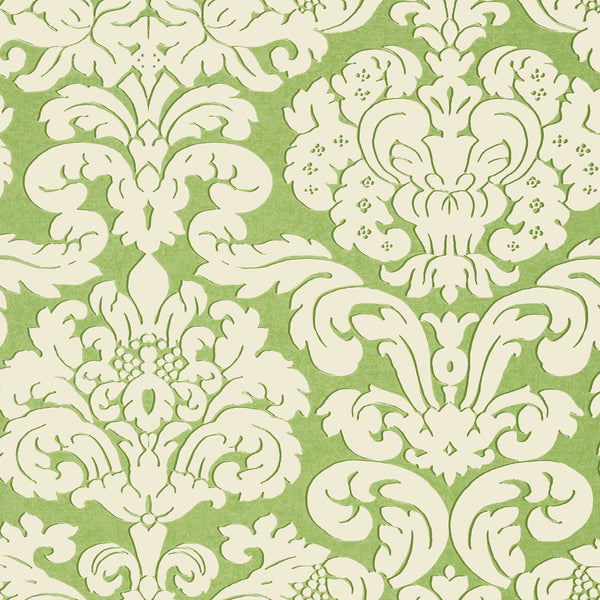 Trelawny Damask, Green Wallcoverings | Thibaut