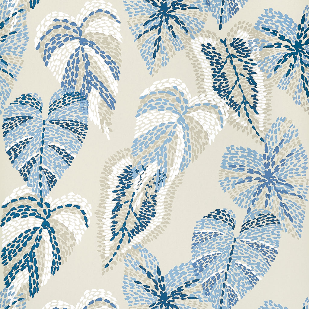 Delila Blue and Beige - Blue and Beige Wallcovering | Thibaut
