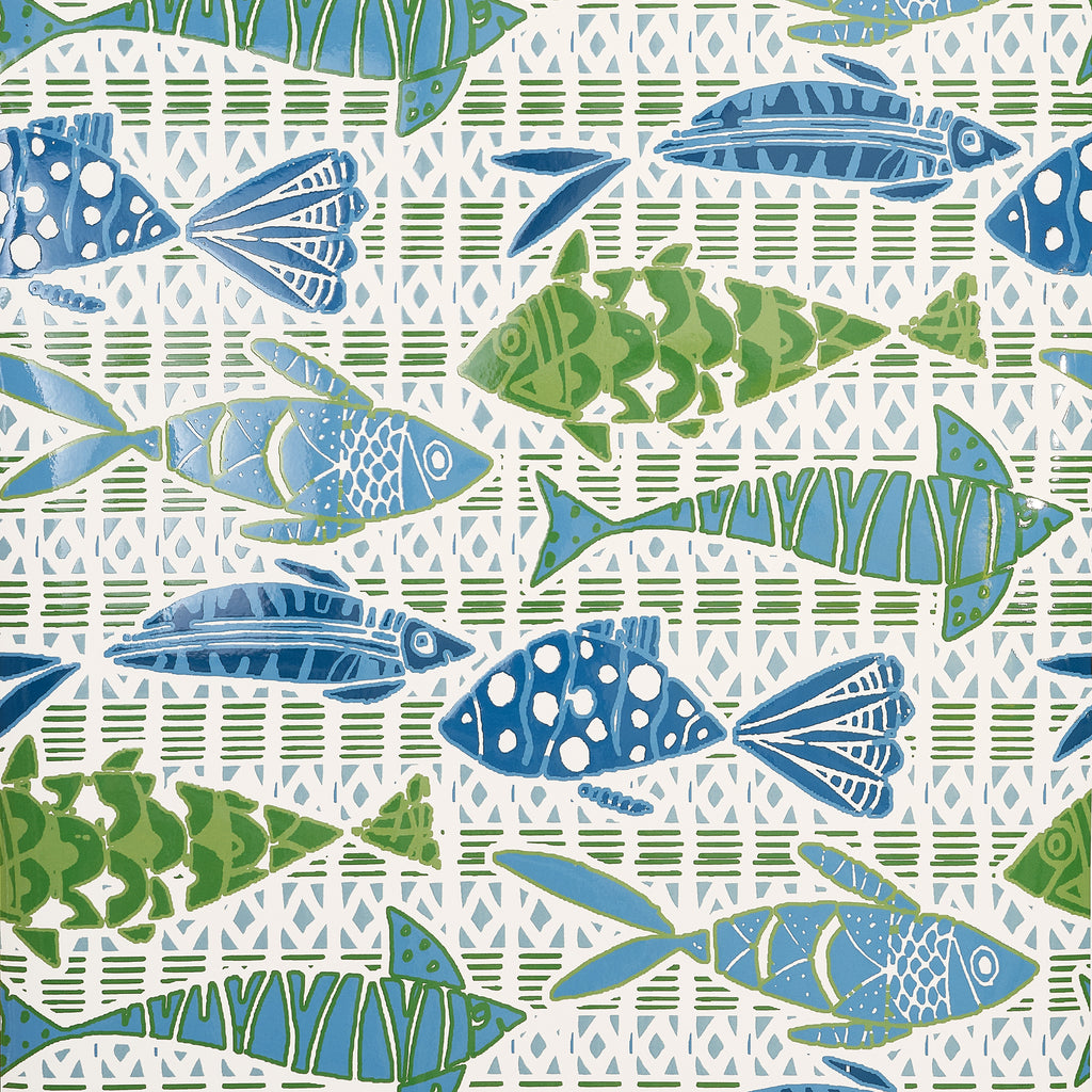 Batik Fish Blue and Green - Blue and Green Wallcovering | Thibaut