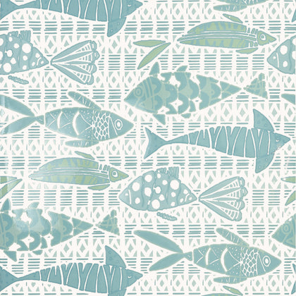Batik Fish Spa Blue - Spa Blue Wallcovering | Thibaut