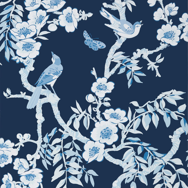 Yukio, Navy and White Wallcoverings | Thibaut