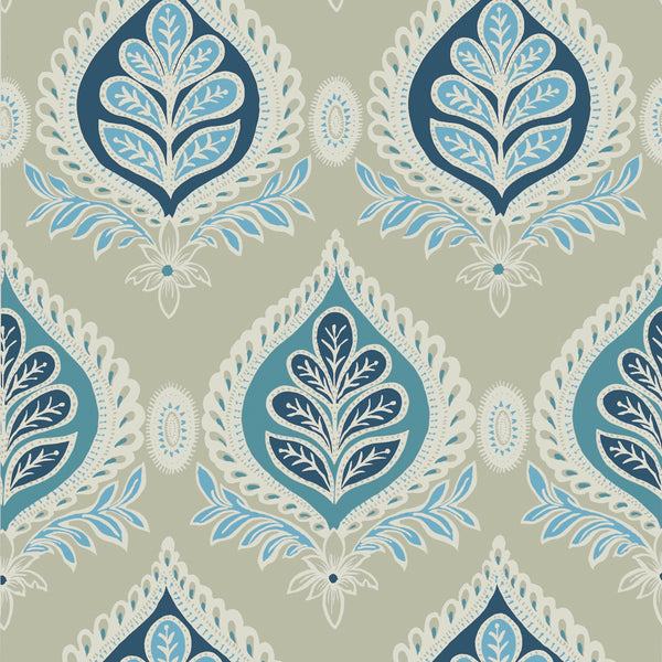 Midland Aqua and Beige - Aqua and Beige Wallcovering | Thibaut
