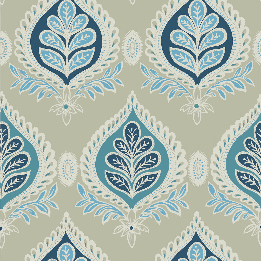 Midland Aqua and Beige - Aqua and Beige Wallcovering | Thibaut