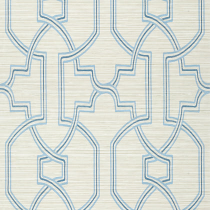 Promenade, Cream and Blue Wallcoverings | Thibaut