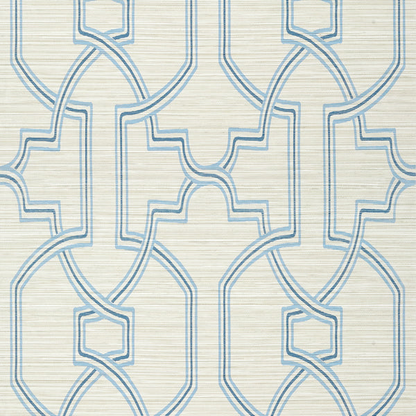 Promenade, Cream and Blue Wallcoverings | Thibaut