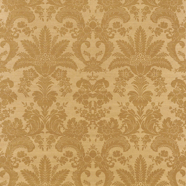 West Indies Damask, Metallic Gold on Camel Wallcoverings | Thibaut