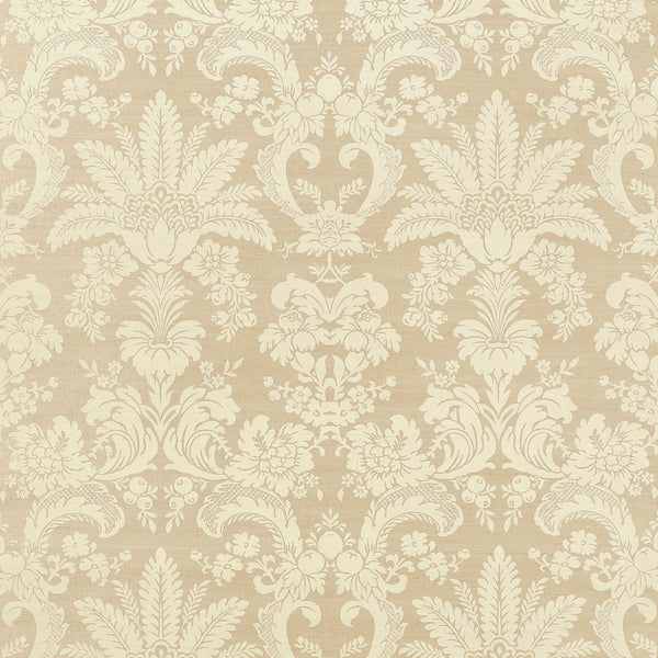 West Indies Damask, Cream on Beige Wallcoverings | Thibaut