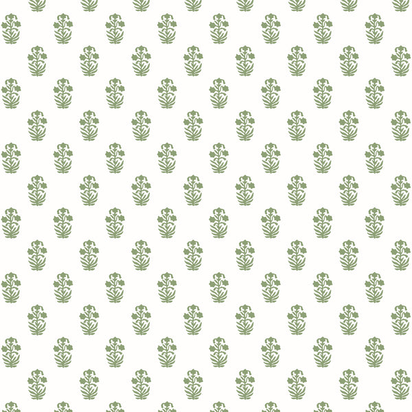 Corwin Green on White - White Wallcovering | Thibaut