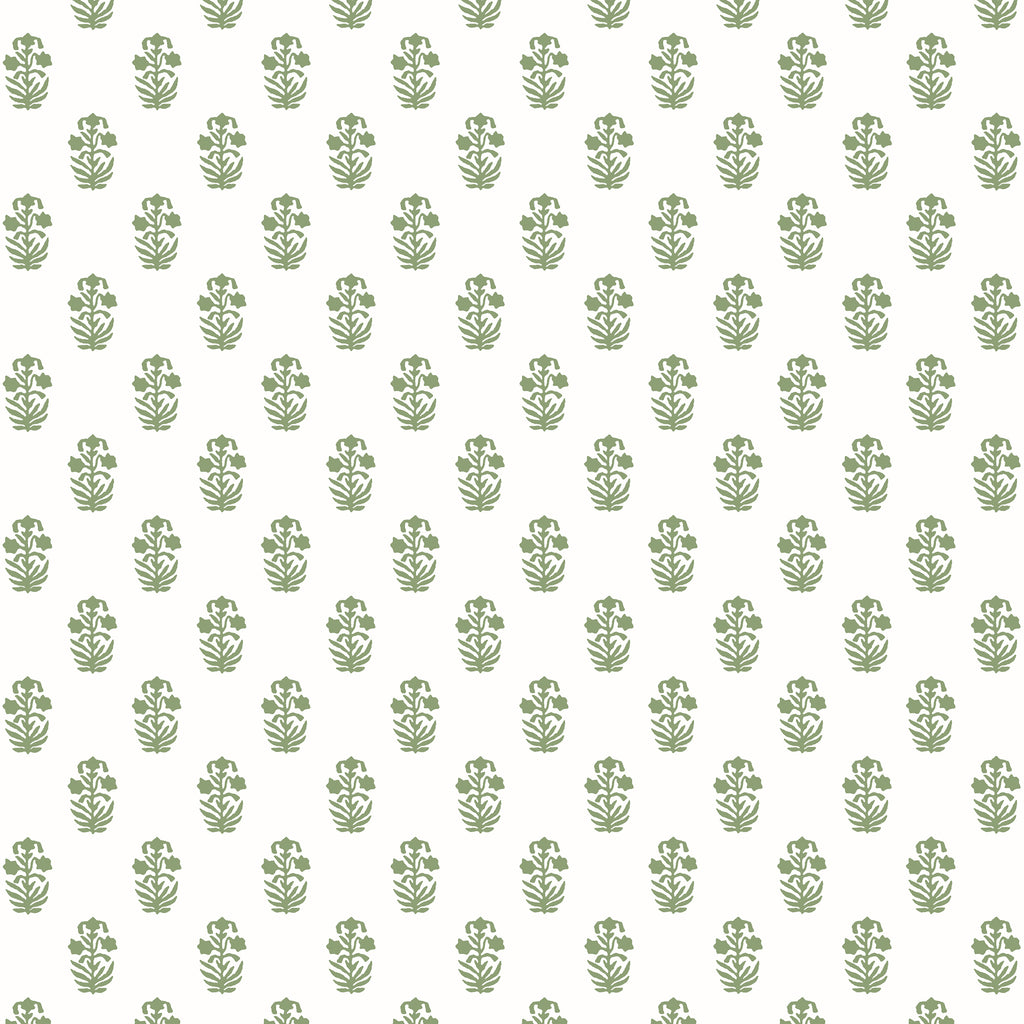 Corwin Green on White - White Wallcovering | Thibaut