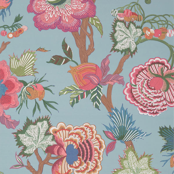 Indienne Jacobean Raspberry and Teal - Teal Wallcovering | Thibaut