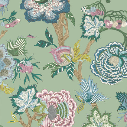 Indienne Jacobean Green - Green Wallcovering | Thibaut
