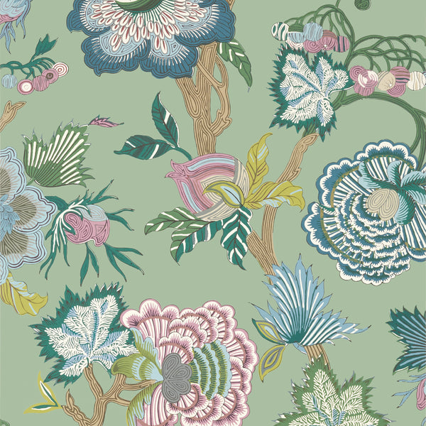 Indienne Jacobean Green - Green Wallcovering | Thibaut