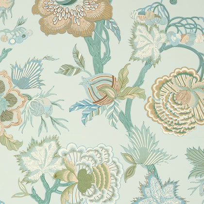 Indienne Jacobean Seaglass and Gold - Gold Wallcovering | Thibaut