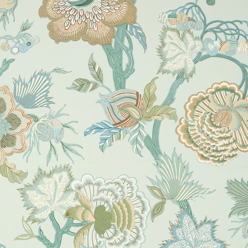 Indienne Jacobean Seaglass and Gold - Gold Wallcovering | Thibaut