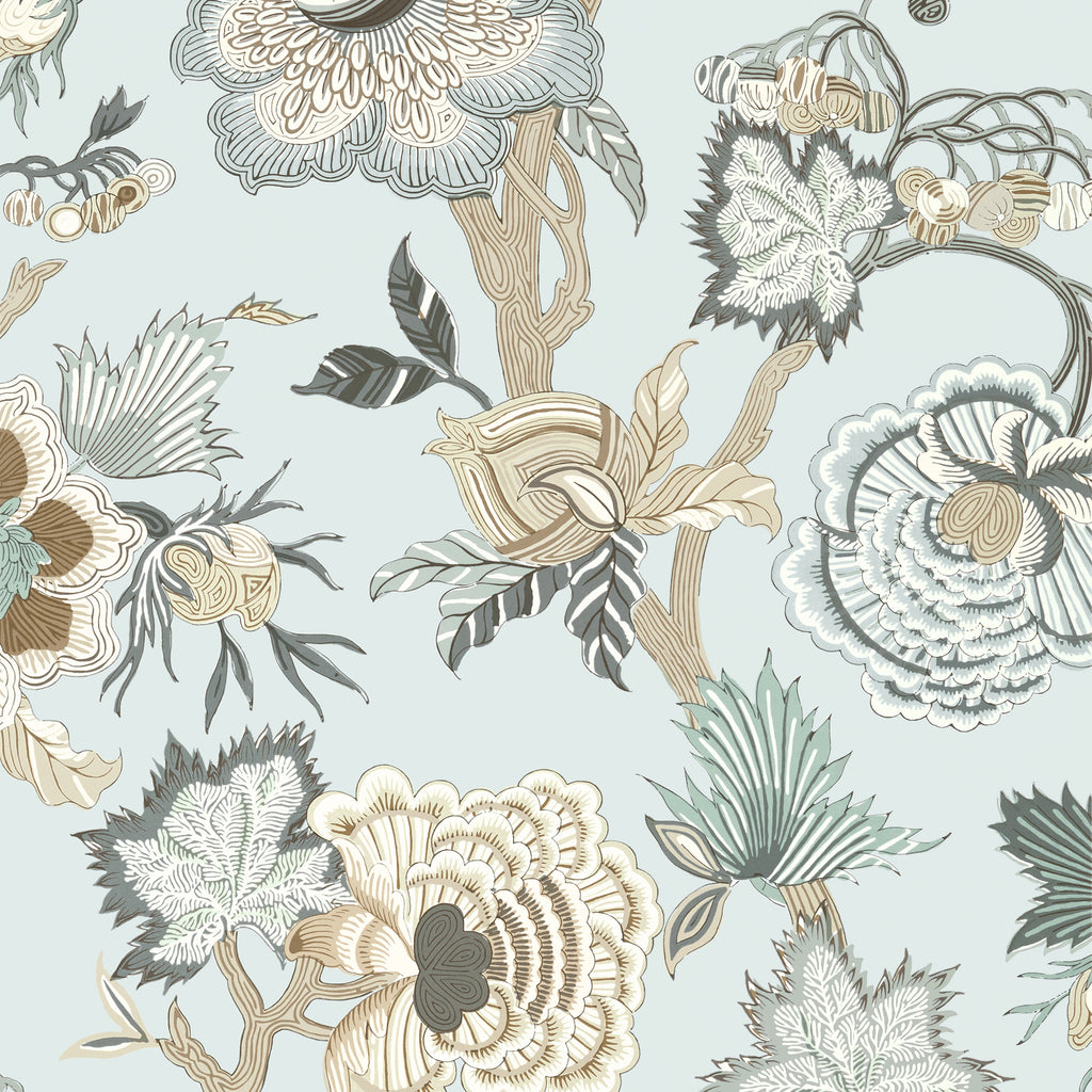 Indienne Jacobean Robin's Egg - Egg Wallcovering | Thibaut