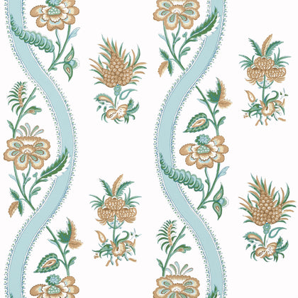 Ribbon Floral Seaglass and Gold - Gold Wallcovering | Thibaut