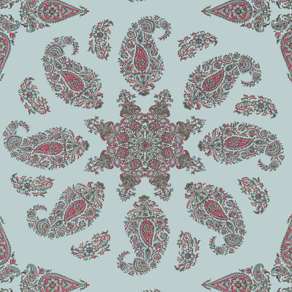 East India Raspberry and Teal - Teal Wallcovering | Thibaut