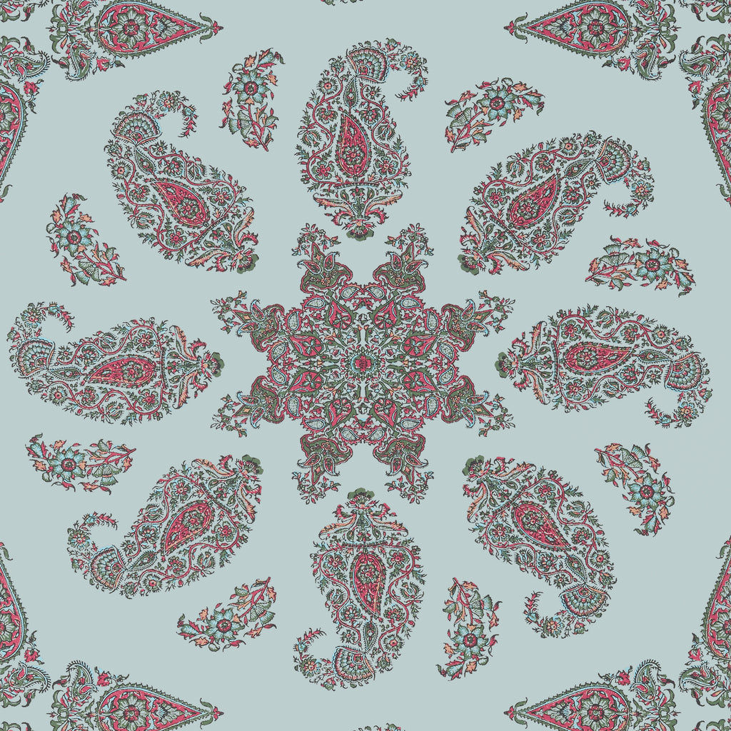 East India Raspberry and Teal - Teal Wallcovering | Thibaut