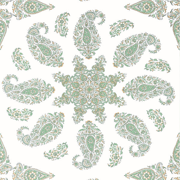 East India Green and White - White Wallcovering | Thibaut