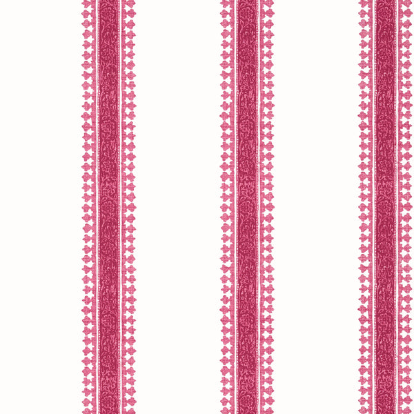 Cambridge Stripe Raspberry - Raspberry Wallcovering | Thibaut