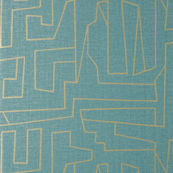 Matrix Thibaut Matrix - Metallic Gold and Teal Wallcovering | Thibaut