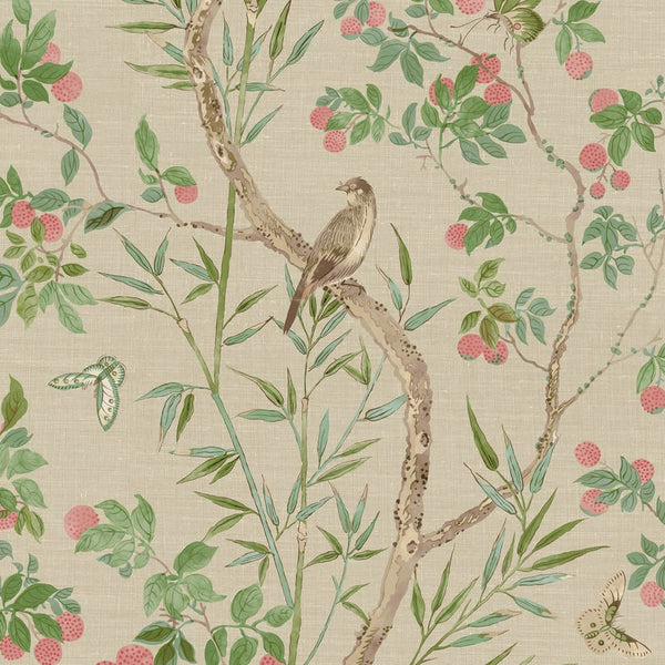 Claire Coral and Green - Green Wallcovering | Thibaut