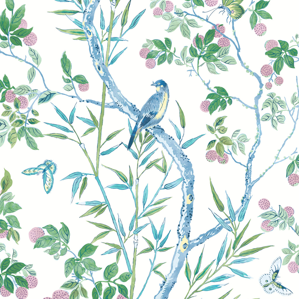 Claire Blue and Green - Green Wallcovering | Thibaut