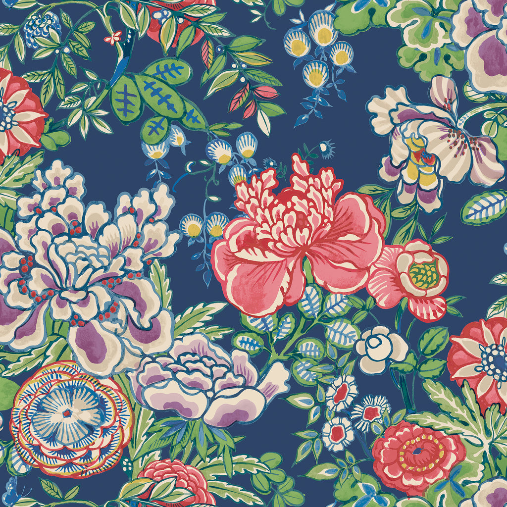 Peony Garden Navy - Navy Wallcovering | Thibaut