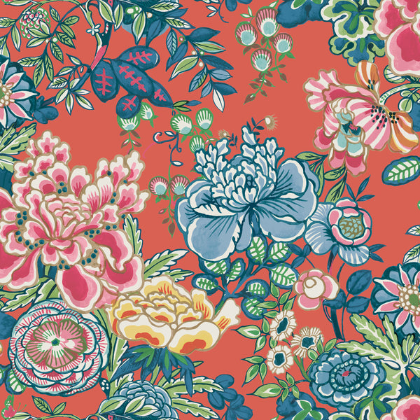 Peony Garden Coral - Coral Wallcovering | Thibaut
