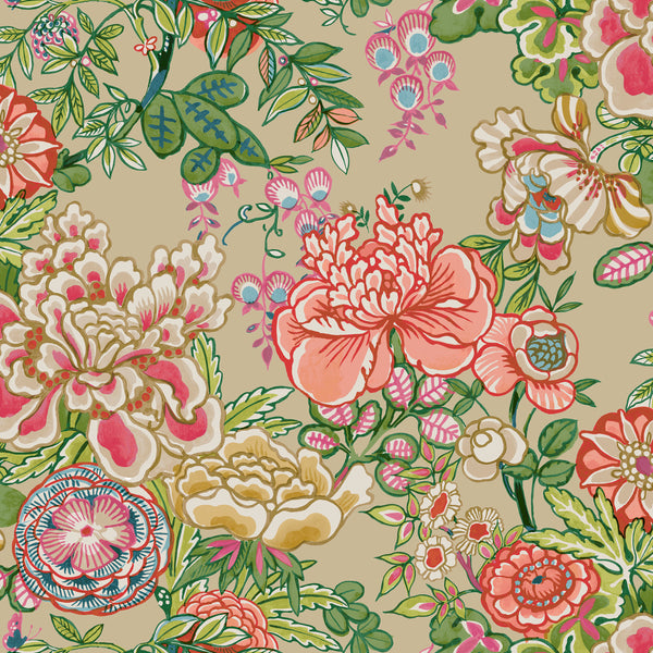 Peony Garden Beige - Beige Wallcovering | Thibaut