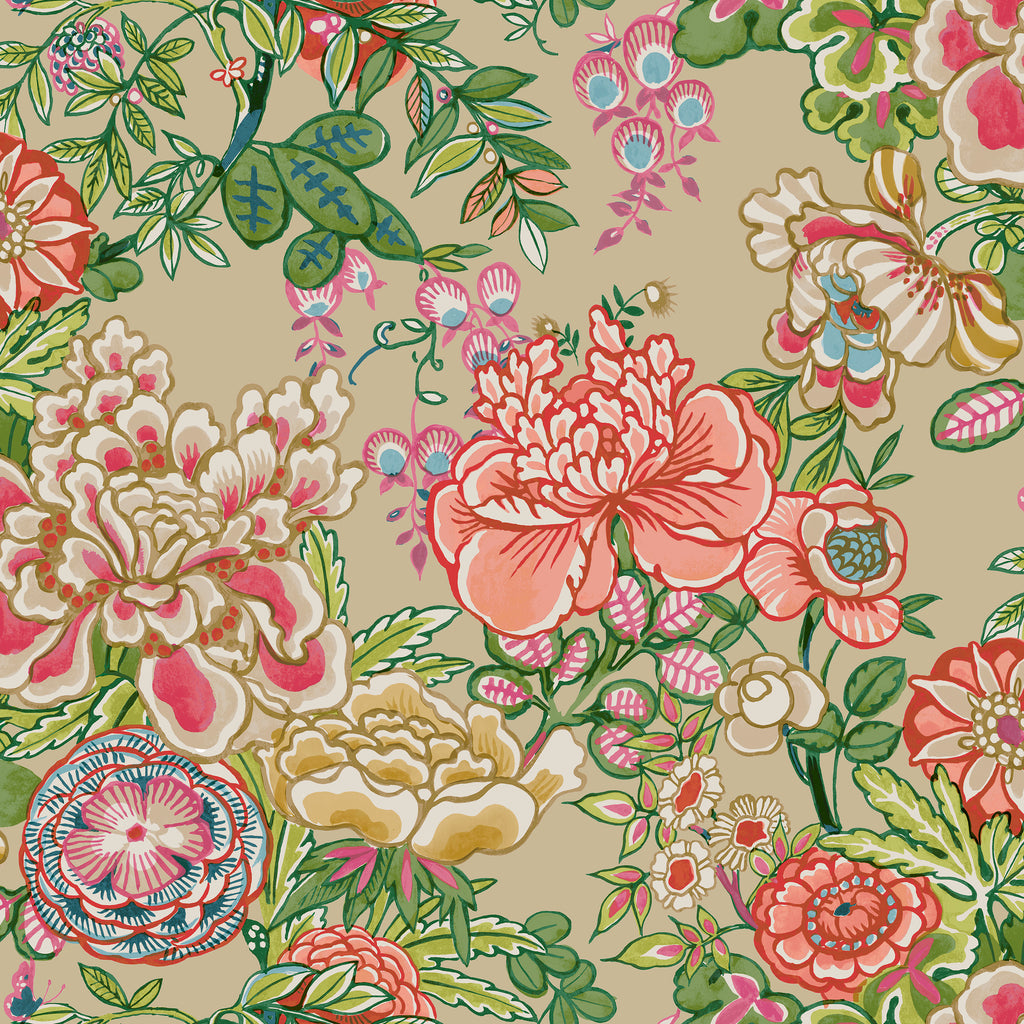 Peony Garden Beige - Beige Wallcovering | Thibaut