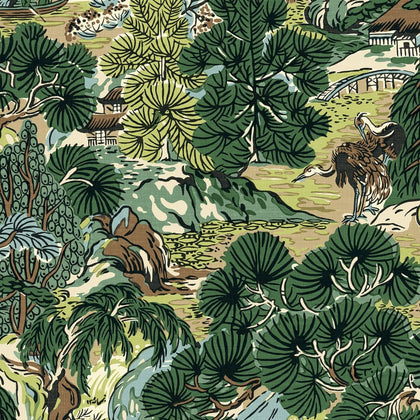 Pagoda Trees Brown and Green - Green Wallcovering | Thibaut