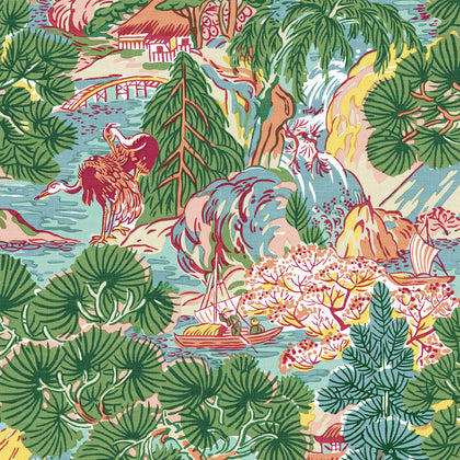 Pagoda Trees Pink and Green - Green Wallcovering | Thibaut