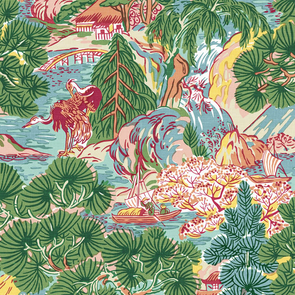 Pagoda Trees Pink and Green - Green Wallcovering | Thibaut