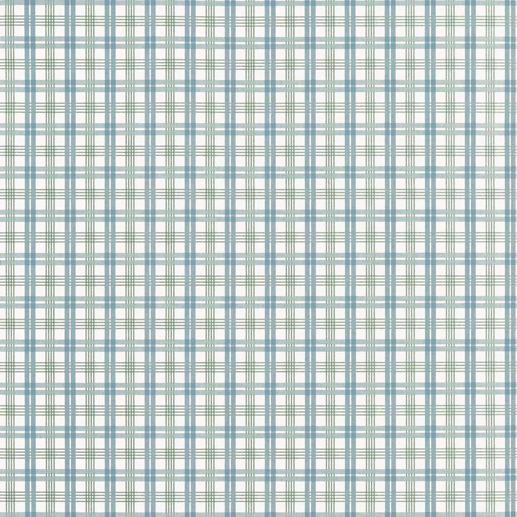 Huntley Plaid Peacock Blue and Green - Green Wallcovering | Thibaut