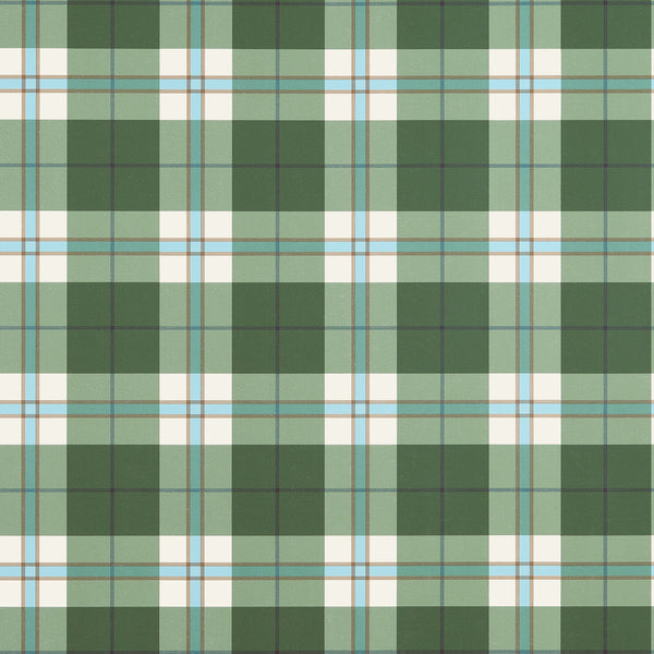 Douglas Plaid Green - Green Wallcovering | Thibaut