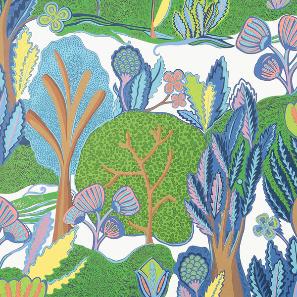 Albero Green and Blue - Blue Wallcovering | Thibaut