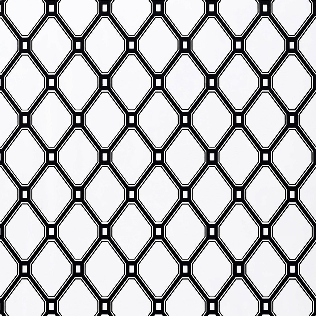 Ingrid Black on White - White Wallcovering | Thibaut