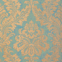 Argentina Damask, Metallic Gold on Blue Wallcoverings | Thibaut