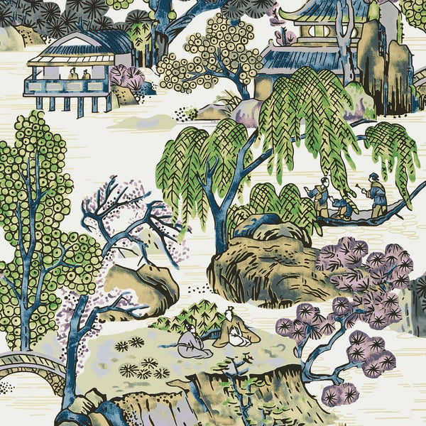 Asian Scenic Purple and Blue - Blue Wallcovering | Thibaut