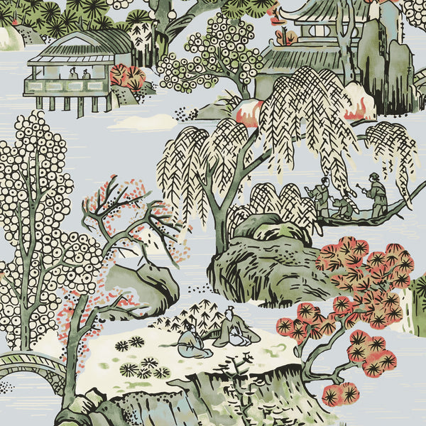 Asian Scenic Robin's Egg - Egg Wallcovering | Thibaut
